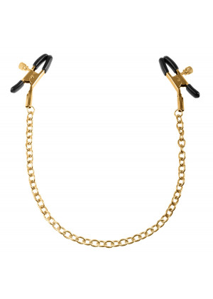 Чёрные с золотом зажимы на соски Gold Chain Nipple Clamps