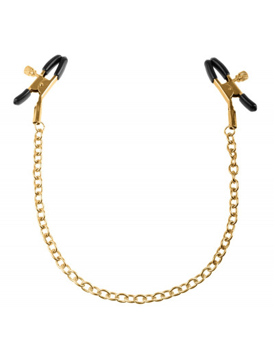 Чёрные с золотом зажимы на соски Gold Chain Nipple Clamps