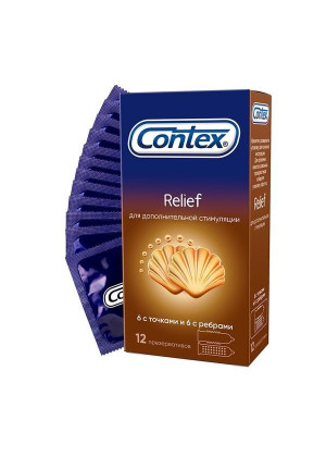 Презервативы с точками и рёбрами CONTEX Relief - 12 шт.