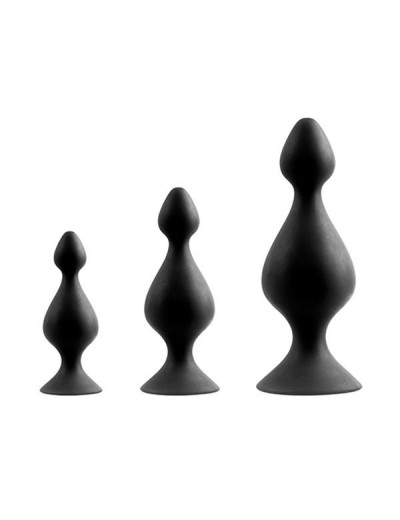 Набор из 3 чёрных анальных силиконовых втулок MENZSTUFF 3-PIECE ANAL PAWN SET