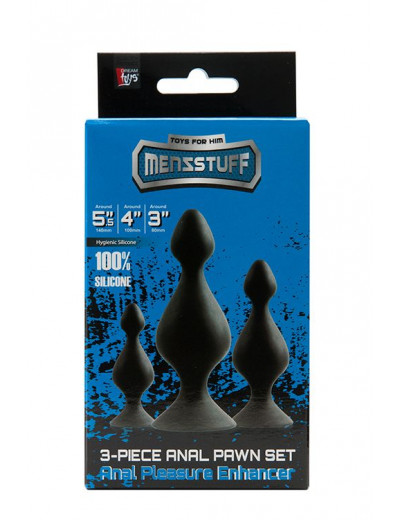 Набор из 3 чёрных анальных силиконовых втулок MENZSTUFF 3-PIECE ANAL PAWN SET