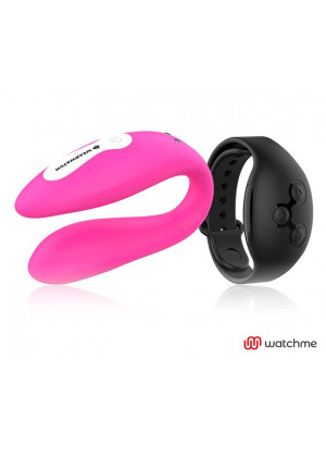 Розовый вибратор для пар с черным пультом-часами Weatwatch Dual Pleasure Vibe
