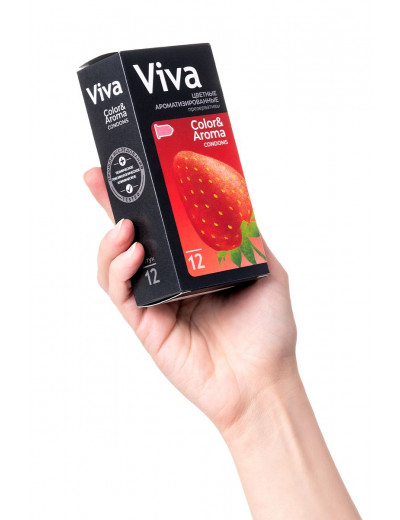 Цветные презервативы VIVA Color Aroma с ароматом клубники - 12 шт.