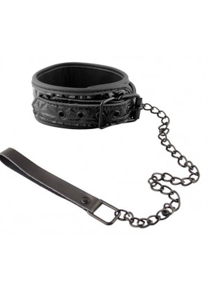 Чёрный кожаный ошейник с поводком Collar With Leash 