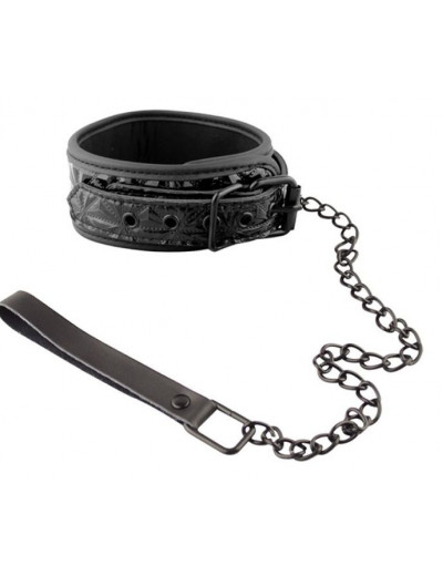 Чёрный кожаный ошейник с поводком Collar With Leash