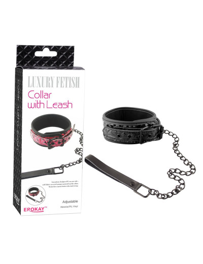 Чёрный кожаный ошейник с поводком Collar With Leash