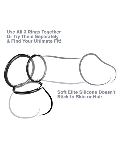 Набор из трех черных эрекционных колец Silicone 3-Ring Stamina Set