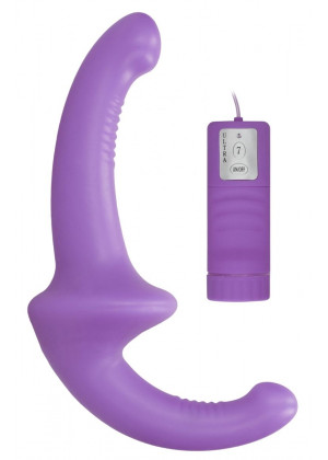 Фиолетовый безремневой вибрострапон с пультом управления Vibrating Silicone Strapless Strapon