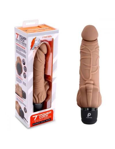 Кофейный вибратор-реалистик с клиторальными лепестками 7  Realistic Vibrator - 21,5 см.