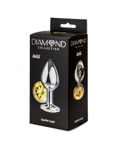 Большая серебристая анальная пробка Diamond Yellow Sparkle Large с жёлтым кристаллом - 8 см.