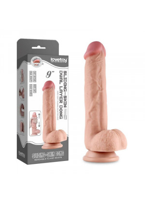 Телесный фаллоимитатор на присоске Sliding Skin Dual Layer Dong - 24,5 см.