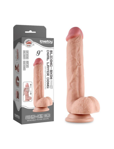 Телесный фаллоимитатор на присоске Sliding Skin Dual Layer Dong - 24,5 см.