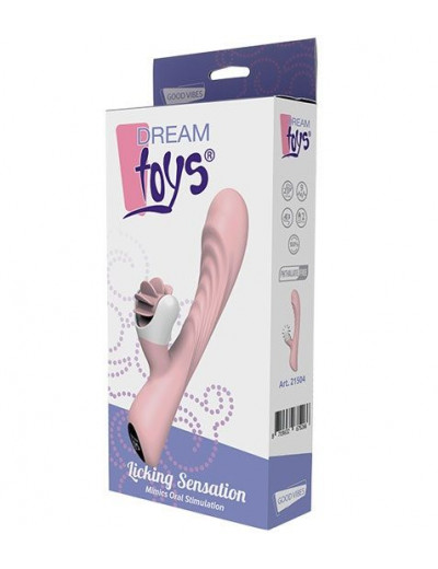 Розовый вибратор с клиторальным стимулятором-вертушкой LICKING SENSATION