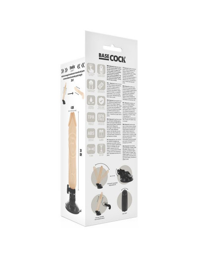 Телесный вибромассажер на мощной присоске Basecock Realistic Vibrator - 20 см.