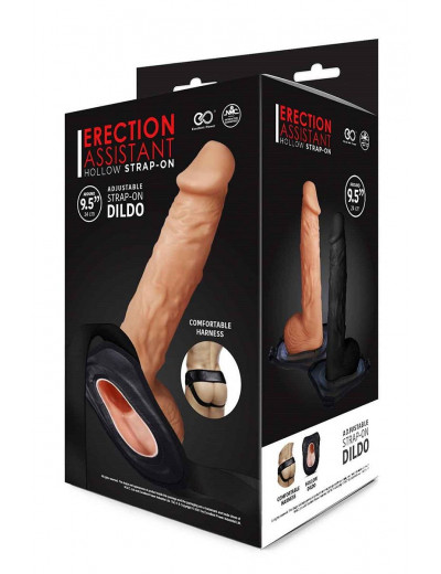 Черный поясной полый фаллоимитатор Lust Hollow Strap-On - 23 см.