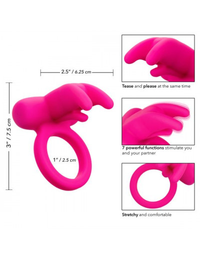 Розовое перезаряжаемое кольцо Silicone Rechargeable Triple Clit Flicker