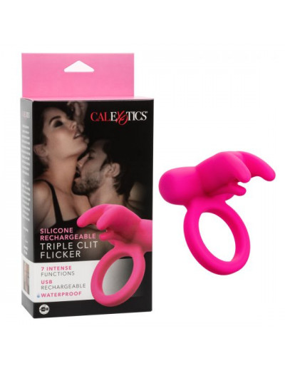 Розовое перезаряжаемое кольцо Silicone Rechargeable Triple Clit Flicker