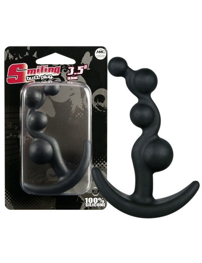 Чёрный анальный стимулятор с шариками Smiling Butt Plug - 8,9 см.