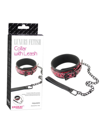 Красно-чёрный кожаный ошейник с поводком Collar With Leash