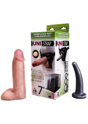 Страпон-унисекс с двумя насадками UNI strap 7  Harness - 19 и 12 см.