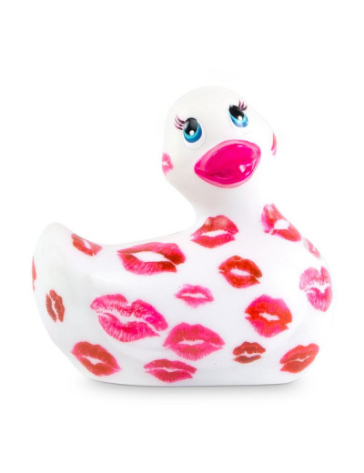 Белый вибратор-уточка I Rub My Duckie 2.0 Romance с розовым принтом