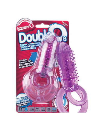 Фиолетовое виброкольцо с подхватом мошонки DOUBLE O 8 PURPLE