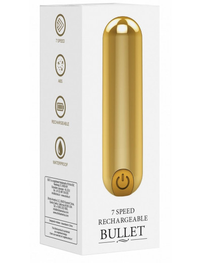 Золотистая перезаряжаемая вибропуля 7 Speed Rechargeable Bullet - 7,7 см.
