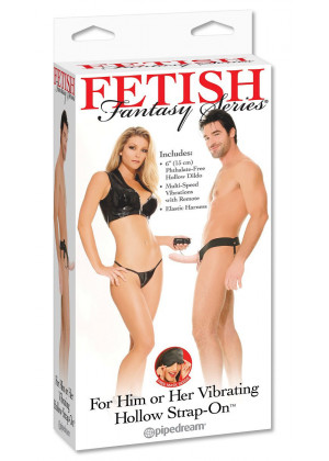 Полый страпон унисекс телесного цвета с вибрацией For Him or Her Vibrating Hollow Strap-On - 15 см.