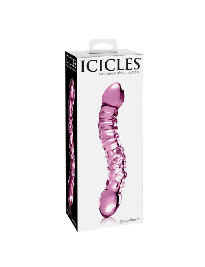 Розовый стеклянный двухголовый стимулятор Icicles №55 - 19,5 см.