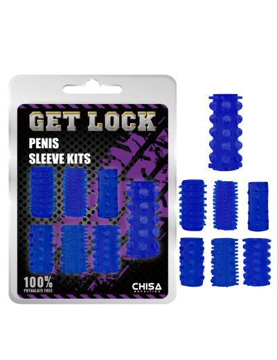 Набор из 7 синих насадок на пенис Get Lock