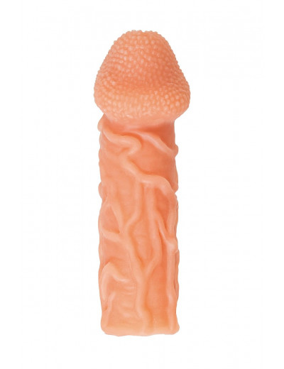 Телесная закрытая насадка с венками Cock Sleeve 006 Size M - 15,6 см.