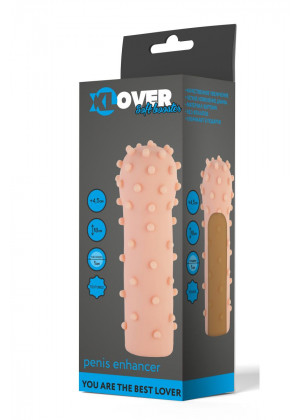 Удлиняющая телесная насадка на пенис с шишечками XLover - 18 см.