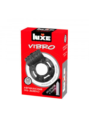 Чёрное эрекционное виброкольцо Luxe VIBRO  Африканский Эль Дьябло  + презерватив