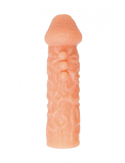 Телесная закрытая насадка с шершавой головкой Cock Sleeve 007 Size L - 17,6 см.
