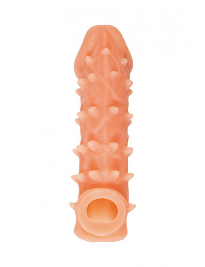 Телесная закрытая насадка с пупырышками Cock Sleeve 005 Size L - 17,6 см.