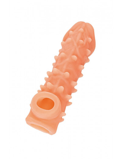 Телесная закрытая насадка с пупырышками Cock Sleeve 005 Size L - 17,6 см.