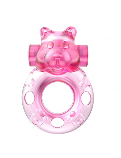 Розовое эрекционное виброкольцо на пенис Pink Bear