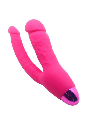 Розовый двойной вибратор INDULGENCE Rechargeable Insatiable Desire - 21 см.