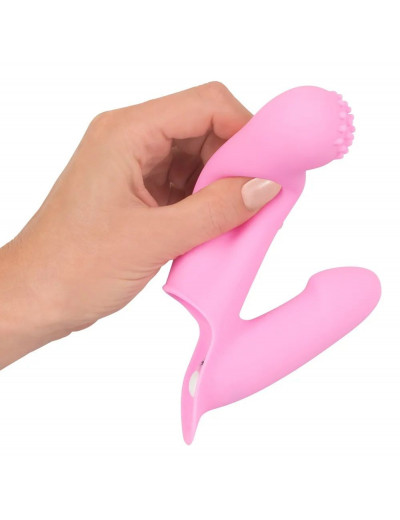 Нежно-розовая двойная вибронасадка на палец Vibrating Finger Extension - 17 см.