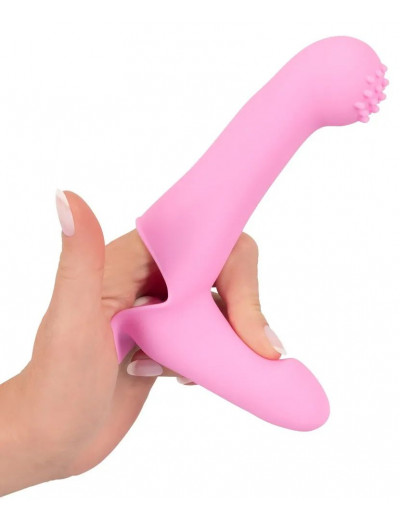 Нежно-розовая двойная вибронасадка на палец Vibrating Finger Extension - 17 см.