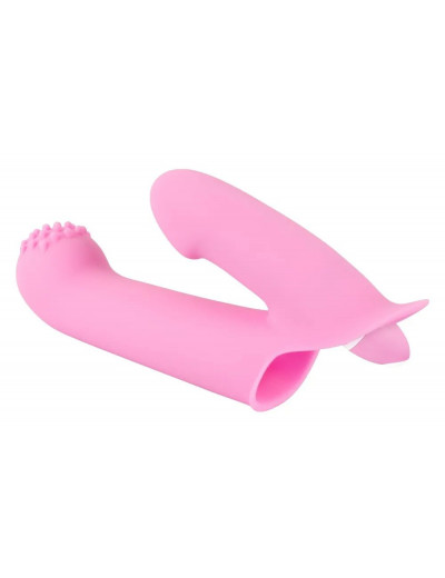 Нежно-розовая двойная вибронасадка на палец Vibrating Finger Extension - 17 см.