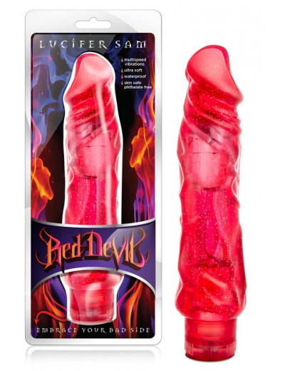Красный вибратор-реалистик Lucifer Sam - 22,86 см.