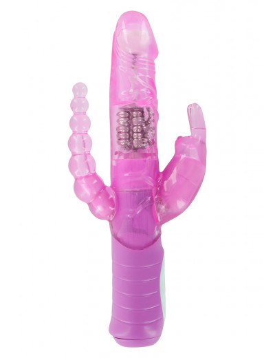 Розовый вибратор RABBIT DUAL PLEASURE с клиторальным и анальным стимуляторами - 22 см.