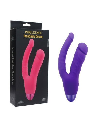 Фиолетовый двойной вибратор INDULGENCE Rechargeable Insatiable Desire - 21 см.