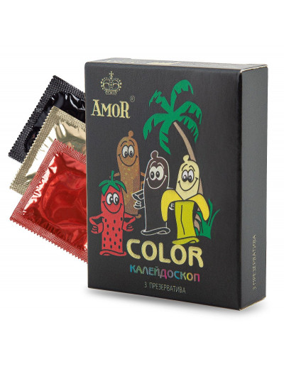 Цветные ароматизированные презервативы AMOR Color  Яркая линия  - 3 шт.