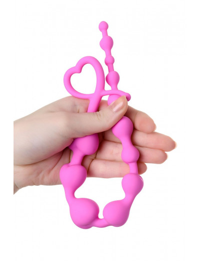 Розовая силиконовая анальная цепочка Long Sweety - 34 см.