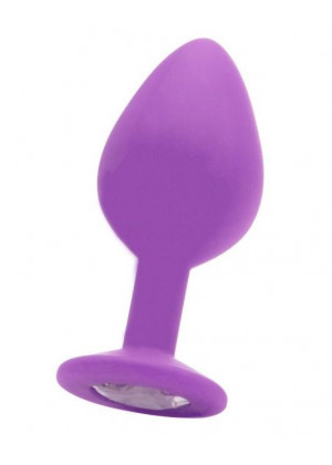 Большая фиолетовая анальная пробка OUCH! Large Diamond Butt Plug с кристаллом - 8 см.