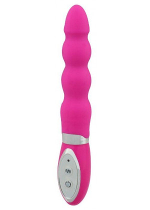 Розовый вибратор с наплывами тельца Wild Pearls Beads Vibe - 18 см.