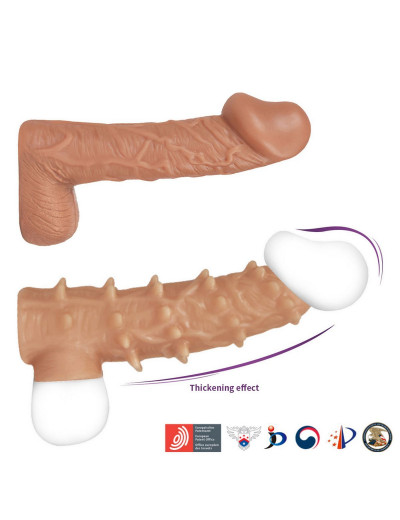 Телесная насадка с шипами и открытой головкой Nude Sleeve M - 12 см.
