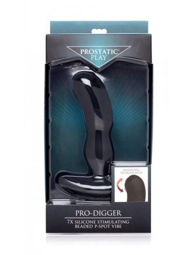 Черный массажер простаты Pro-Digger 7X Silicone Stimulating Beaded P-Spot Vibe
